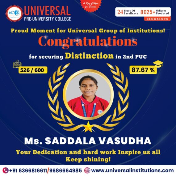 🌟 Dream Big, Achieve Bigger: Saddala Vasudha’s Success Story at Universal Pre-University College!